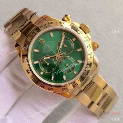 Replica Yellow Gold Green Face Rolex Daytona 40mm Watch / SWISS 7750